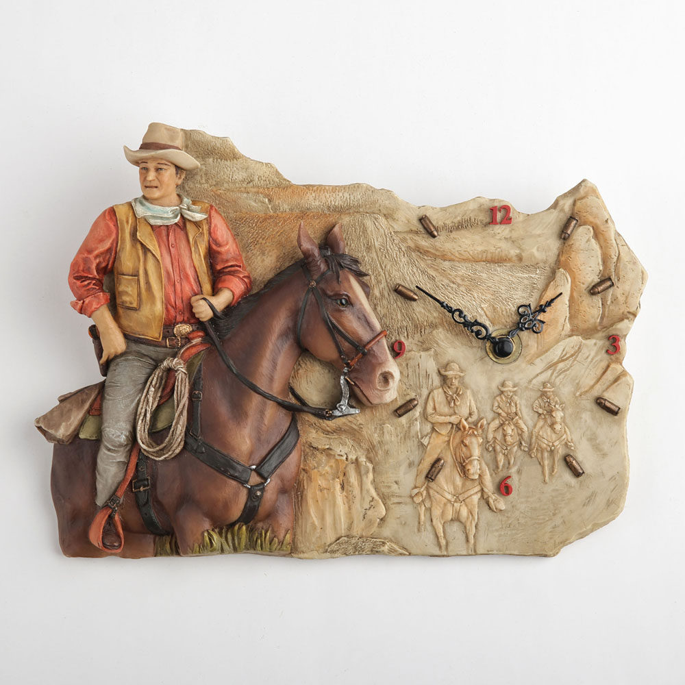 Resin Art Wall Clock - Vintage Western Cowboy Horse Relief Wall