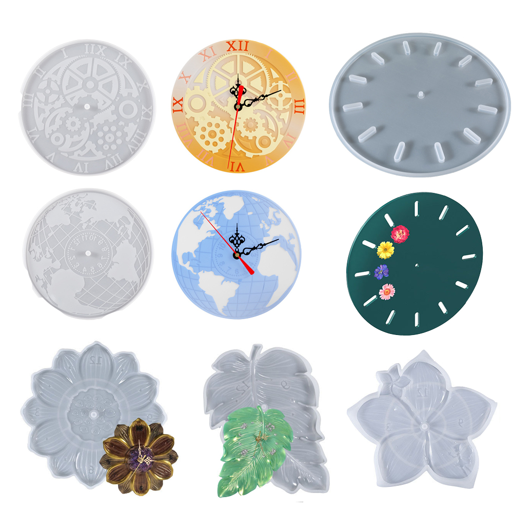 Resin Art Wall Clock - World Map Lotus Leaf Sakura Clock